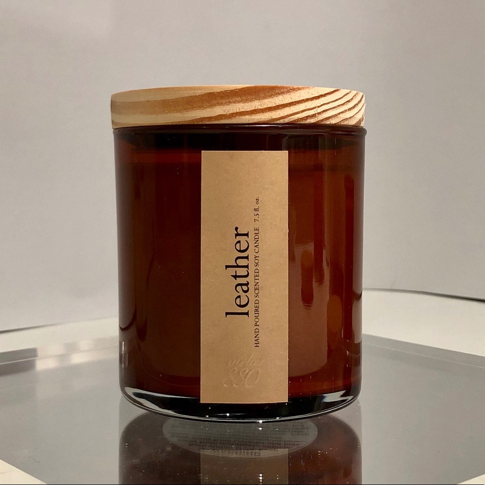 leather scented soy candle